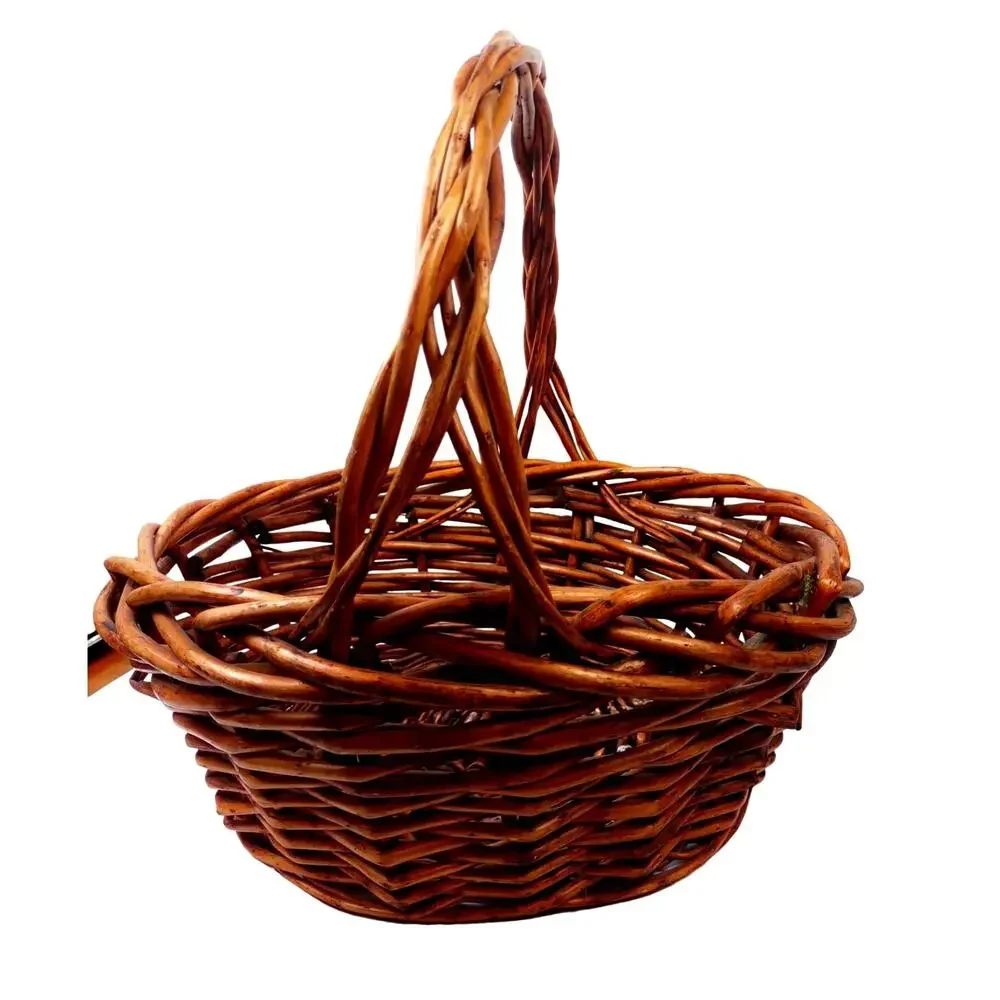 Large Rustic Woven Rattan Handled Basket Twisted Handle 19